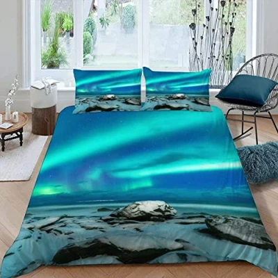Image of Northern Lights Bedding set 3 pieces Duvet Cover for Kids Children Teens Adults 3D Printed Beach Soft Microfiber Comforter with Zipper 1 Quilt + 2 Pillowcases