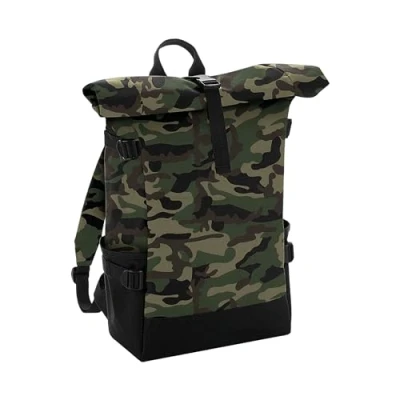 Image of BagBase Block Roll Top Backpack One Size Jungle Camo/Black