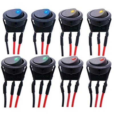 Image of 8PCS Rocker Switch,Car Switch 12V with LED Light, Mini Toggle On/Off DC 20A Press Button Round for Car, Boat, Homehold Application,with Pre soldered Wires