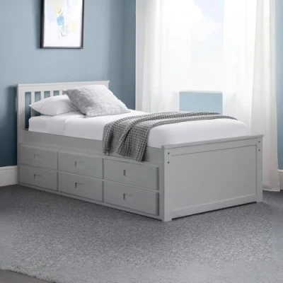 Image of Julian Bowen Light Grey Wood Maisie Captains Bed with Underbed and Drawers