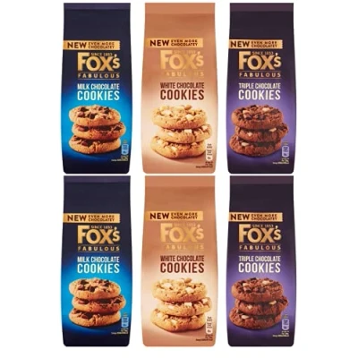 Image of Fox&#039;s Fabulous Chunky Cookies 6 x 180g Milk chocolate, white triple chocolate