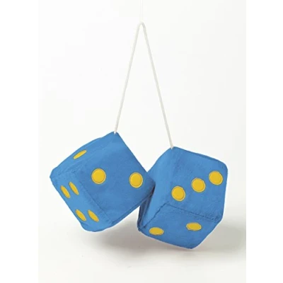 Image of Sumex Branded Home &amp; Car Mirrior Hanging Fluffy Furry Dice (Blue with Yellow Spots)