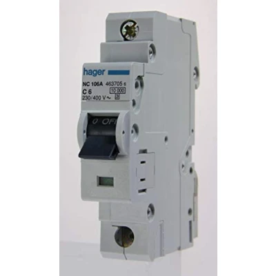 Image of HAGER 6 AMP 10 kA TYPE C NC 106 MCB CIRCUIT BREAKER NC106 463106
