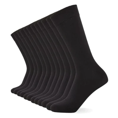 Image of FM London 12 Pack Unisex Super Soft Calf Socks Mens &amp; Womens with Breathable, Odour Resistant Design Stretch Fit Black Cotton Coloured Toe and Heel Option