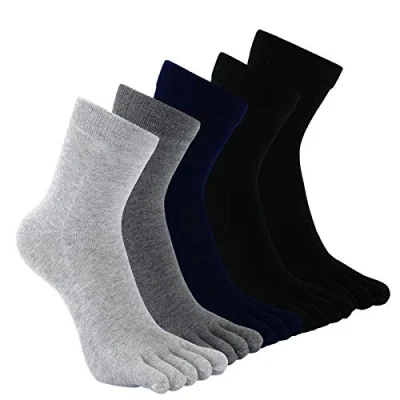 Image of CaiDieNu Men&#039;s Toe Socks Cotton Running Five Finger Mini Crew Black Grey 5 Pairs UK 10 12