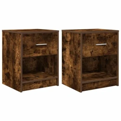 Image of vidaXL bedside cabinets 2 pcs with drawers smoked oak finish modern engineered wood nightstands ample storage for bedroom essentials, featuring drawer and open shelving easy to assemble...