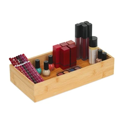 Image of Relaxdays Bamboo Organiser Box Without Lid, HWD: 6 x 30 15 cm, Storage for Kitchen, Bathroom or Office, Natural Brown