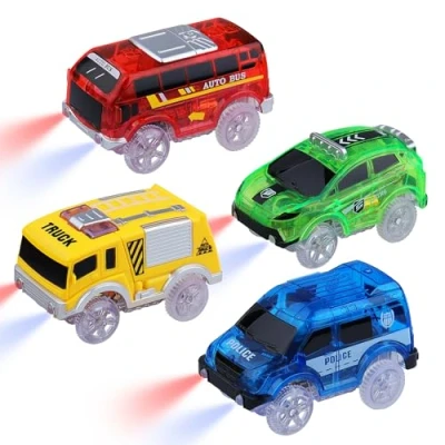 Image of Tracks Cars Only Magic Toy Glow in The Dark, Car Track Accessories Racing with 5 Flashing LED Lights Compatible Most Kids, Boys and Girls (Pack of 4)
