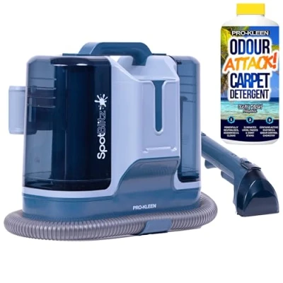 Image of Pro Kleen Spot Cleaner Carpet Washer 650W With 1L Shampoo, 1.8L Tank, Remove Spills and Stains from Carpets, Stairs, Upholstery, 5 Cleaning Attachments (Spot Ocean Fresh)