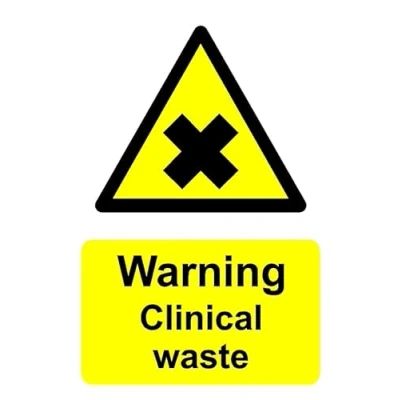 Image of Warning clinical waste safety sign Self adhesive sticker (400mm x 300mm)