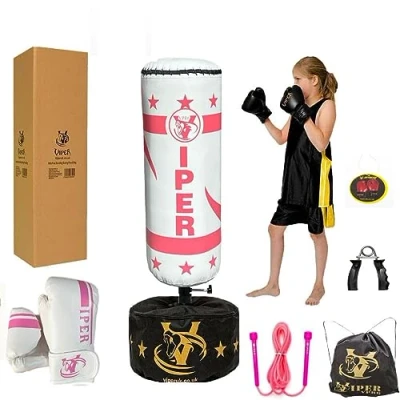 Image of Children Kids Junior Boxing Free Standing Punch Bag Set Gloves Toy Fitness Training Girls White Pink 100% Deliver B4 Christmas