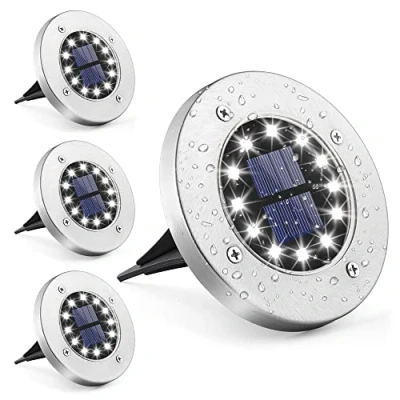 Image of GIGALUMI Solar Ground Lights 12 LEDs 4 Pack Outdoor White Pathway In Waterproof for Garden Lawn Patio Yard Driveway