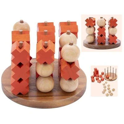 Image of Engelhart 350420 3D Tic Tac Toe Wooden Noughts and Crosses Game Logic Eco Friendly Family 2 Players Box Size L