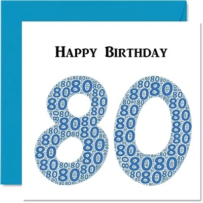 Image of Fun 80th Birthday Cards for Men Shapecloud Happy Card Dad Mum Great Grandad Grandpa Nanny Grandma Gran Uncle Auntie, 145mm x Greeting Cards,