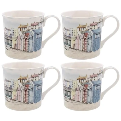 Image of Lesser &amp; Pavey Sandy Bay Mugs Set of 4 Ceramic Coffee for Home or Work Premium Design All Occasions Lovely Tea, Hot Drinks Macneil Studios