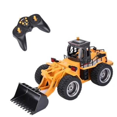 Image of Top Race Remote Control Digger Front Loader 6 Channel Excavator Toy Super Die Cast, 1:18 Scale, Lights and Sound Ages 8+, Boys Girls