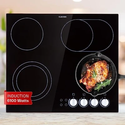 Image of Klarstein Ceramic Hob 6100W Electric Cooker, 4 Ring Stainless Steel Heater Cooktop with Hobs