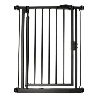 Image of Bettacare Auto Close Stair Gate, 61cm 66.5cm, Matt Black, Extra Narrow, Narrow Pressure Fit Safety Baby Barrier for Doors Hallways and Spaces, Easy Installation