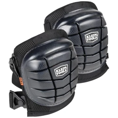 Image of KLEIN TOOLS 60184 Knee Pads, Lightweight Gel Pads with Slip Resistant Rubber Caps, Cinch Tight Straps, Black