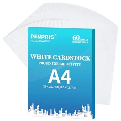 Image of 300gsm White Cardstock 60 Sheets A4 Size Cardboard Paper Cover Card Stock 110lb Heavyweight Thick for DIY Making,Invitations,Postcards,Business Cards PAC01WH060