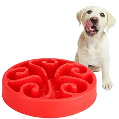 Image of HEELPPO Slow Feeding Dog Bowl Eating Anti Gulp Cat Feeder Bowls Medium Fun Foraging Bloat Stop red