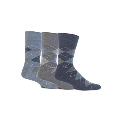 Image of Gentle Grip Mens 3 Pair Argyle Cotton Socks Denim/Grey 6 11