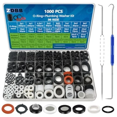 Image of ZDBB 1000 Pcs 18 Size O Ring Kit+18 Rubber Washers Assortment Kit for Plumbing Faucet Water Pipe Garden Hose Shower Heads Gasket Repair and Air or Gas Connections
