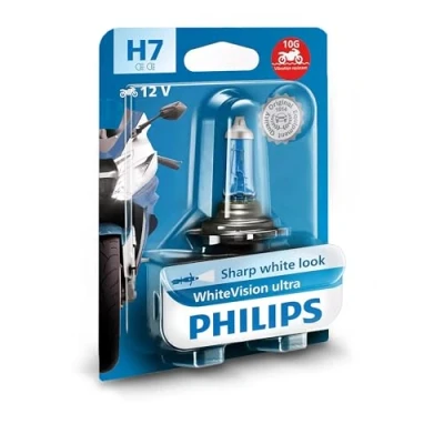 Image of PHILIPS WhiteVision ultra moto H7 motorcycle headlight bulb, up to 4.200K, 1 piece