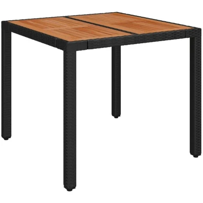 Image of vidaXL Garden Table with Wooden Top Black 90x90x75 cm Poly Rattan