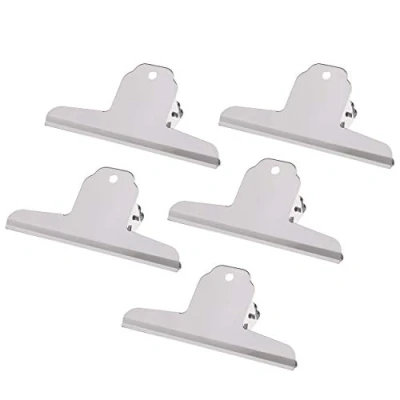 Image of POFET 5pcs Large Bulldog Clips, Metal Paper Clip, Hinge Bull Dog Clips Stainless Steel Office Supplies 12cm
