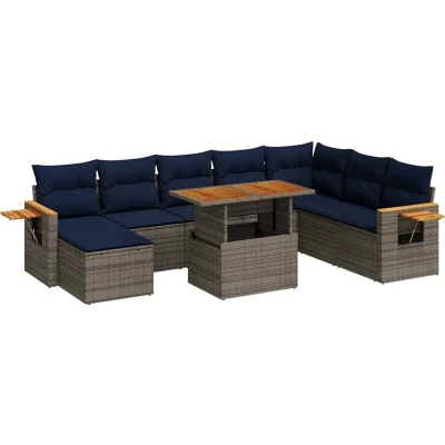 Image of Vidaxl 10 Piece Garden Sofa Set with Cushions Grey Poly Rattan Acacia
