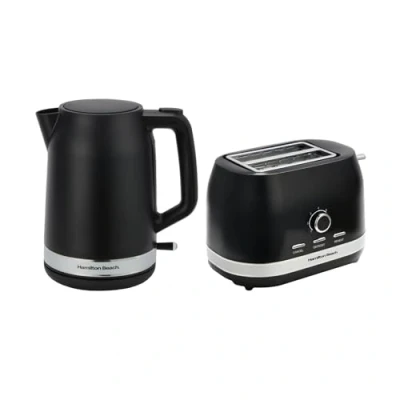 Image of Hamilton Beach Ella Breakfast Bundle, 1.7L Kettle, 2 Slice Toaster, Boil Dry Protection, Compact, 7 Browning Levels, Removable Crumb Tray, Kettle &amp; Toaster Set HBELLAMB, Black