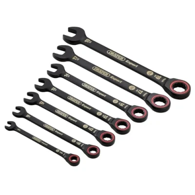Image of Draper Expert HI TORQ Metric Ratchet Combination Spanner Set, Black (7 Piece)