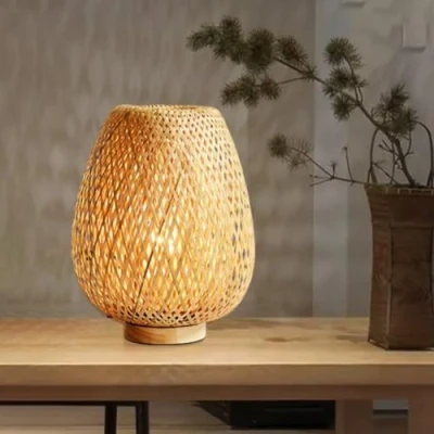 Image of GUANSHAN Bamboo Woven Table Lamp lampshade Zen Style Lighting Decorative Night Light for Bedroom and Living Room