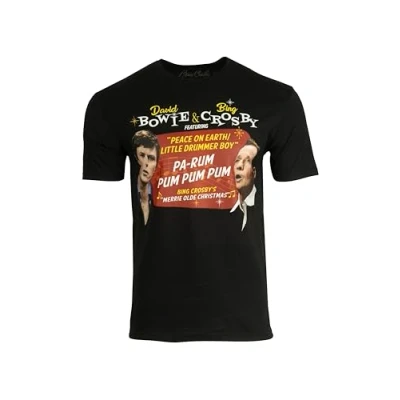 Image of Bing Crosby and David Bowie Peace On Earth Official T Shirt Christmas (UK, Alpha, XXL, Regular, Black)