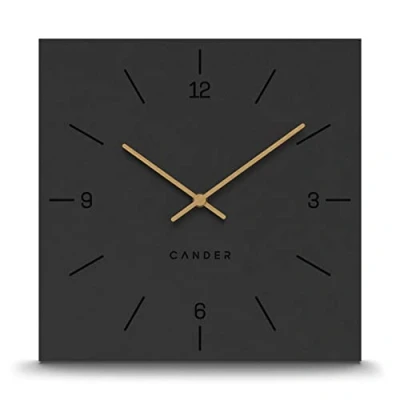 Image of Cander Berlin MNU 2630 Q Wall Clock MDF Silent No Ticking Noise 30 cm Living Room Square Vintage Black Wooden Hands