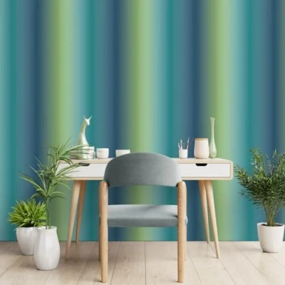 Image of WPE® Ombre Stripe Wallpaper Stylish Green, Teal, and Blue Gradient Wall Decor for Home Interiors