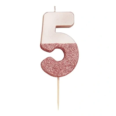 Image of Talking Tables Rose Gold Glitter Number 5 Candle Premium Quality Cake Topper Decoration Pretty, Sparkly for Kids, Adults, 50th Birthday Party, Anniversary, Milestone, RoseGold5,8 cm