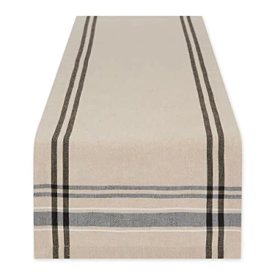 Image of DII French Stripe Dining Table Collection Farmhouse Style Runner, 14x72 Inches, Taupe/Black