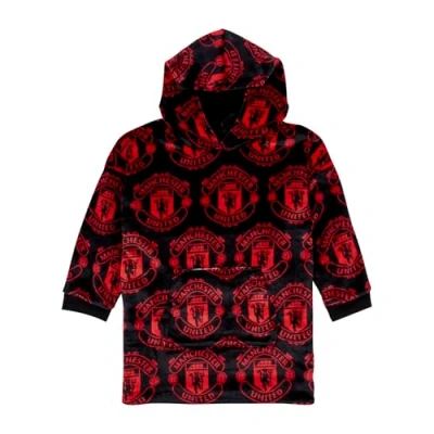 Image of Manchester United FC Reversible Fleece Hoodie For Kids Boys Oversized Hooded Lounge Gown Soft Blanket Sherpa Hood Lining Man Utd Gift One Size Fits All Age 7 13 Years Red