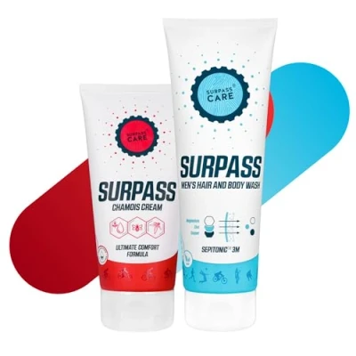 Image of SURPASS Men&#039;s Cycling Bundle, Chamois Cream for Cyclists &amp; Magnesium Shower Gel, Anti Chafing Cream, Chub Rub Hydrating Body Wash, Bodywash After Intense Workout (170ml+250ml)