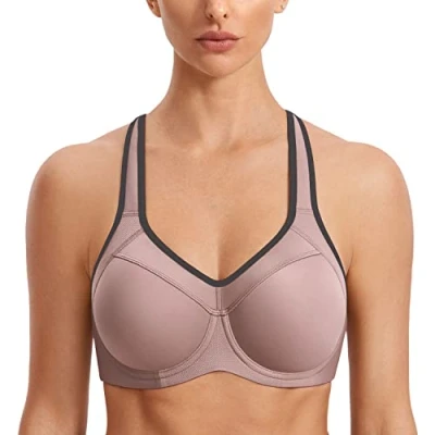 Image of SYROKAN Women&#039;s High Impact Sports Bra Underwire Full Support Racerback Padded Running Brick 34D