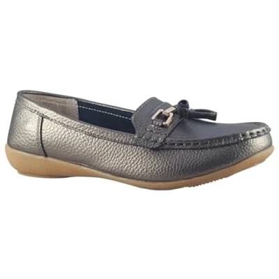 Image of Jo &amp; Joe Nautical Womens Leather Shoes Gunmetal Standard Fit 7 UK