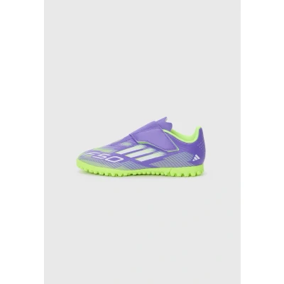 Image of adidas F50 Club Hook and Loop Turf Football Boots Kids, Purple Rush/FTWR White/Lucid Lemon, 4.5 UK Child
