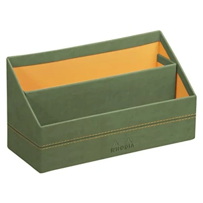 Image of RHODIA 194608C Sage Mail Holder 25x10x31 cm Orange Saddle Stitching Faux Leather Exterior Home Office Collection Rhodiarama Organization &amp; Designer Storage