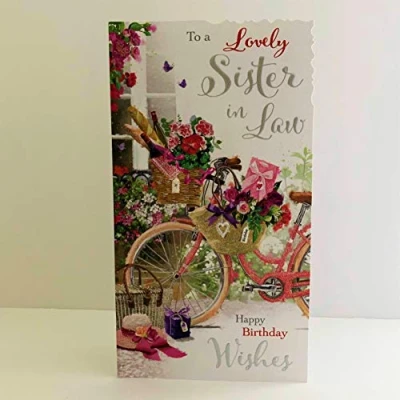 Image of Jonny Javelin Lovely Sister In Law Happy Birthday Wishes Card Bicycle Flowers