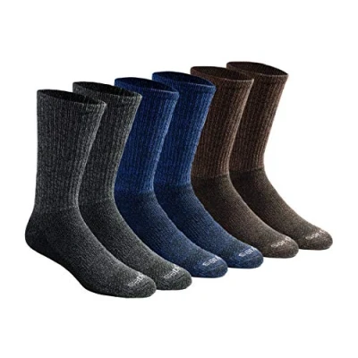 Image of Dickies Men&#039;s Dri tech Moisture Control Crew Socks Multipack, Grey/Blue/Brown (6 Pairs), Shoe Size: 5 9
