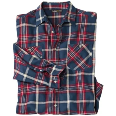 Image of ATLAS FOR MEN Men&#039;s Navy &amp; Ecru Checked Flannel Shirt XXL
