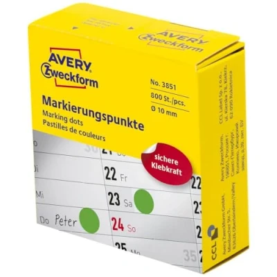 Image of AVERY Zweckform 3851 Self Adhesive Marking Dots, 800 Pieces (Diameter 10 mm, Dots on Roll in Dispenser, Dot Stickers for Colour Coding, Round Calendar, Planner and Crafts) Green