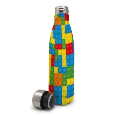 Image of Nerthus Bottle Thermo with contruction Block Pattern, 500 ml, Stainless Steel, Multicoloured